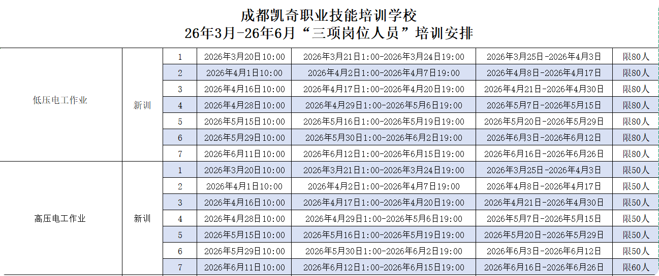 电工考证培训计划表